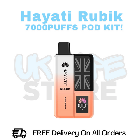 Buy Online Juicy Peach Hayati Rubik 7000 7K Puff Pod Kit - £6.99