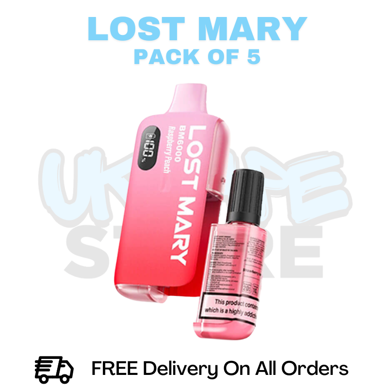 Buy Online Raspberry Peach Lost Mary BM6000 6K Puff Box Of 5